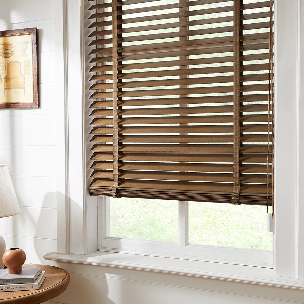 Celvia 2" Deluxe Blackout Wood Blinds, creates a comfortable and shaded atmosphere