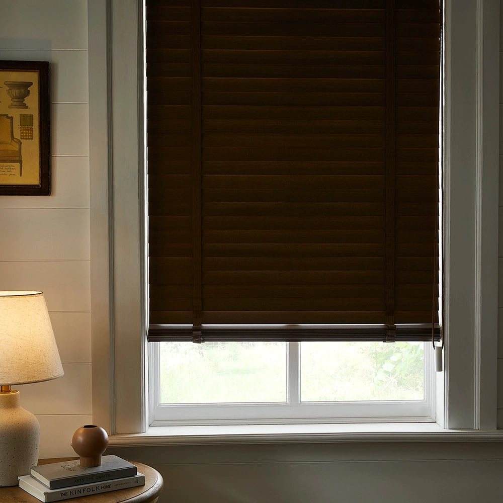 Celvia 2" Deluxe Blackout Wood Blinds, filters sunlight and reduces glare