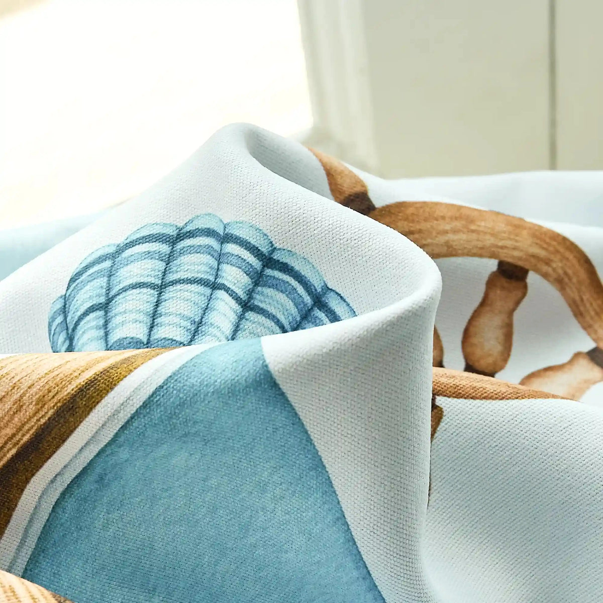 Cora Ahoy Nautical Print Pattern Roman Shades: Image detail_1 highlights the delicate nautical print pattern details, premium fabric texture and exquisite craftsmanship of the roman shade.