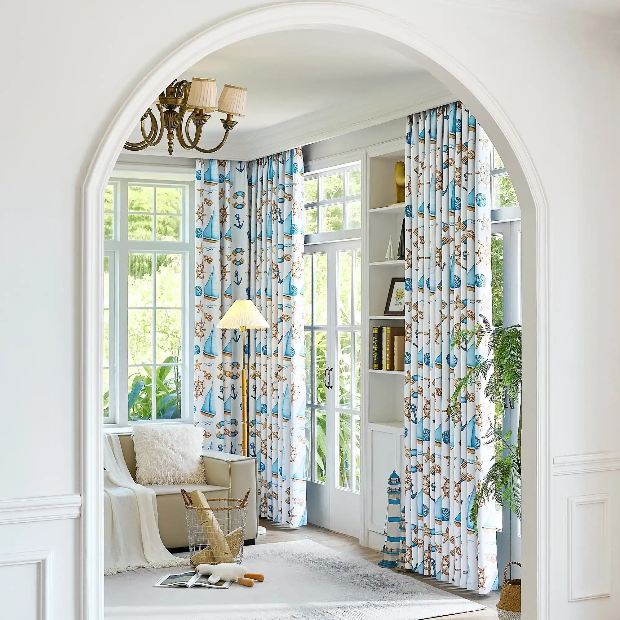 Cora Ahoy Nautical Print Pattern Curtains