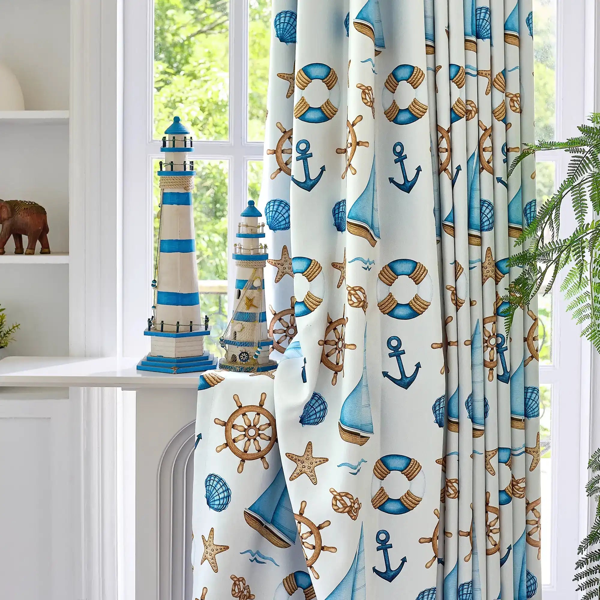 Cora Ahoy Nautical Print Pattern Curtains