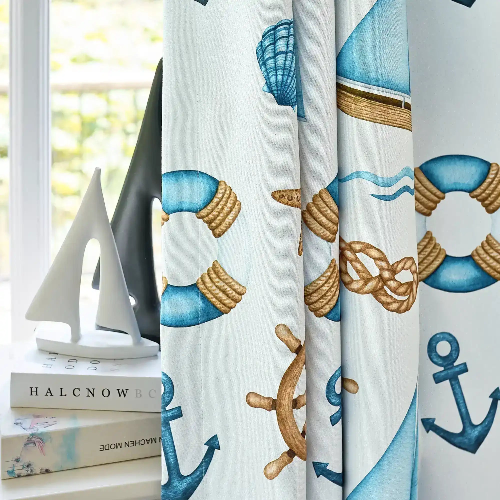 Cora Ahoy Nautical Print Pattern Curtains