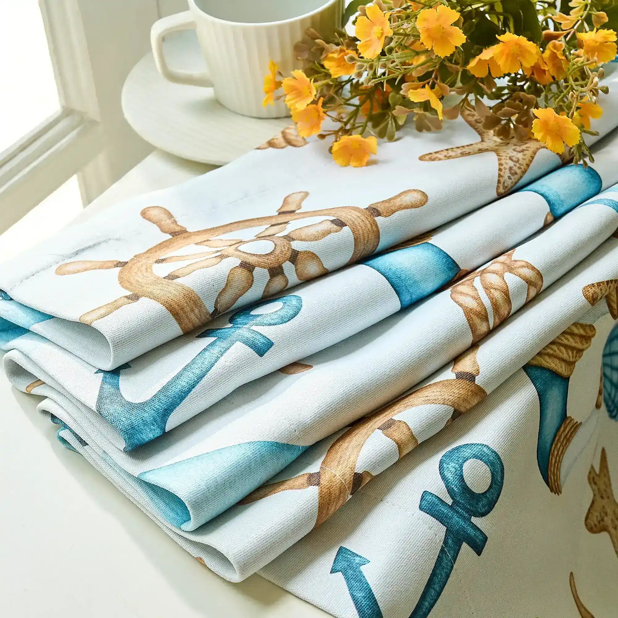 Cora Ahoy Nautical Print Pattern Curtains