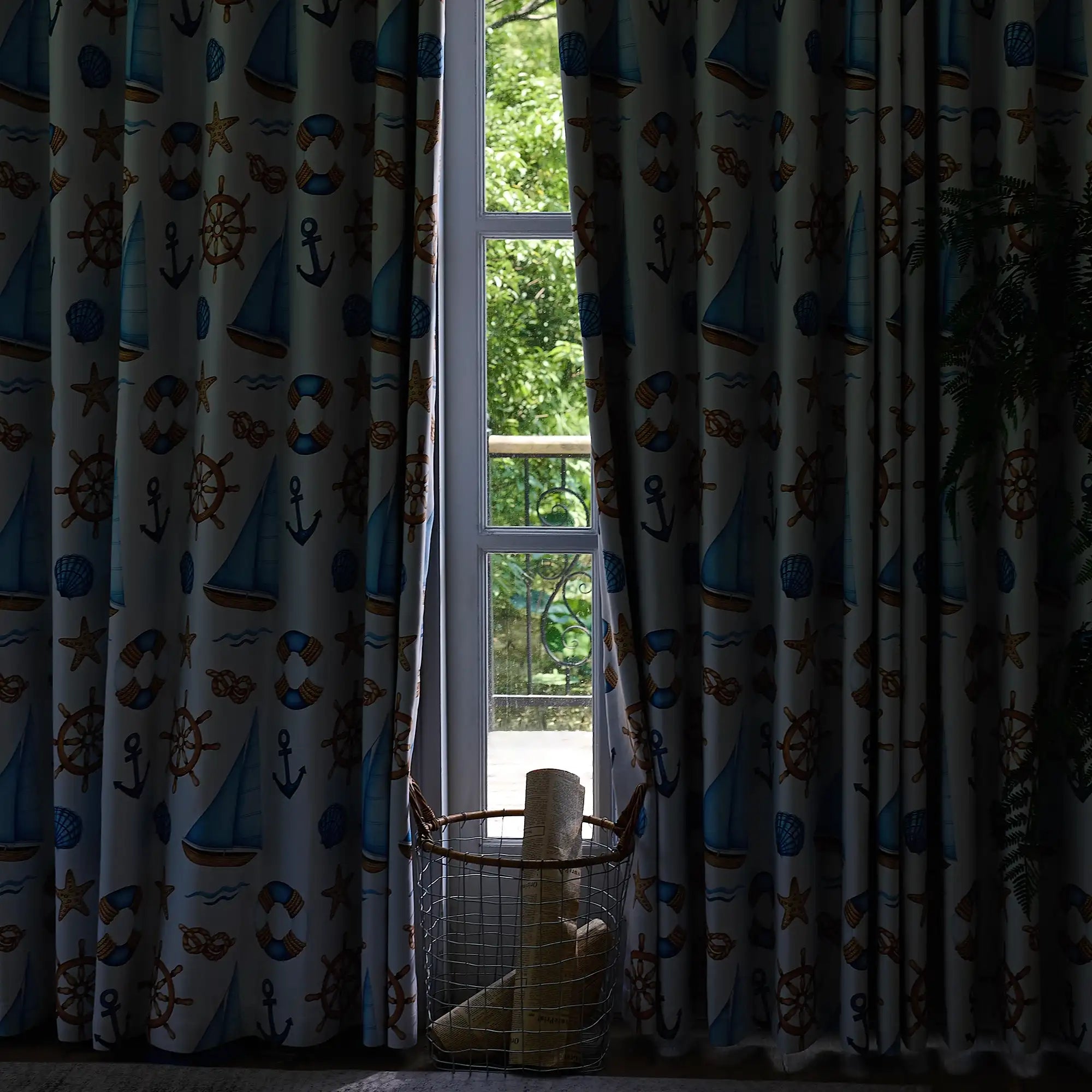 Cora Ahoy Nautical Print Pattern Curtains