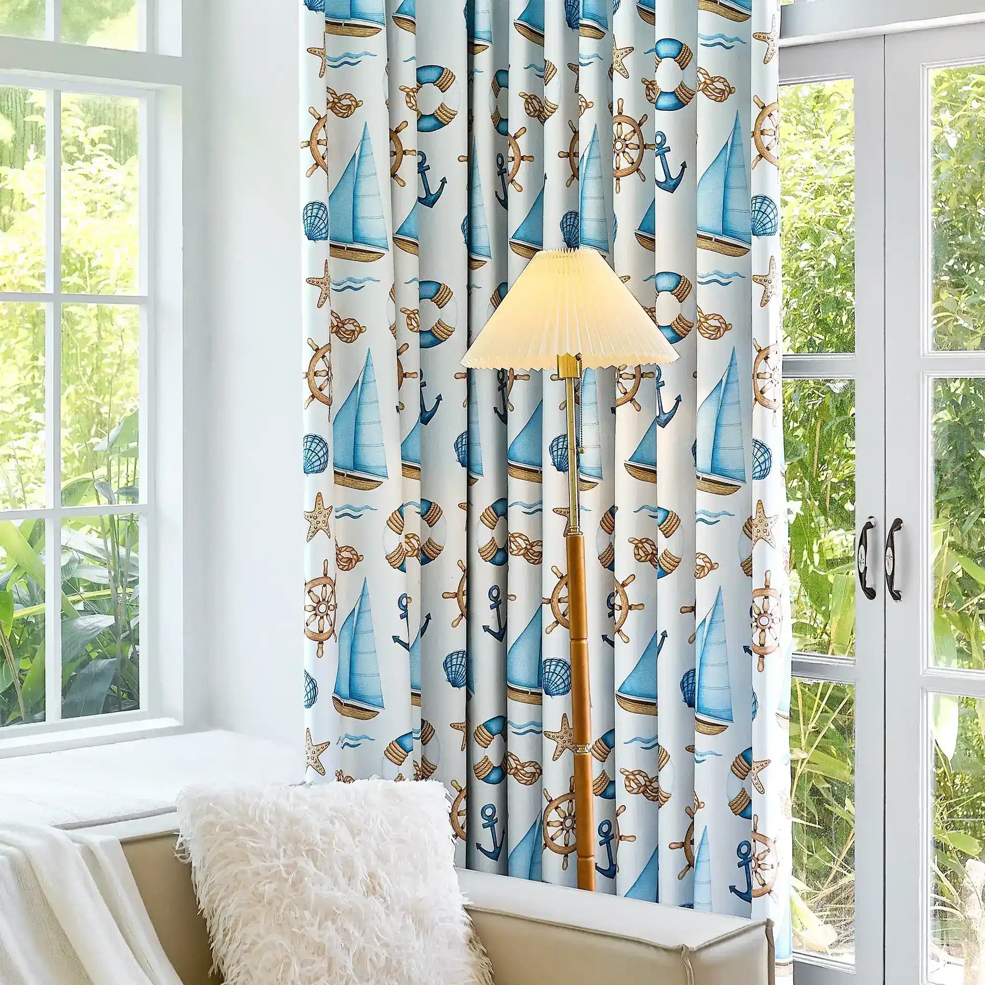 Cora Ahoy Nautical Print Pattern Curtains