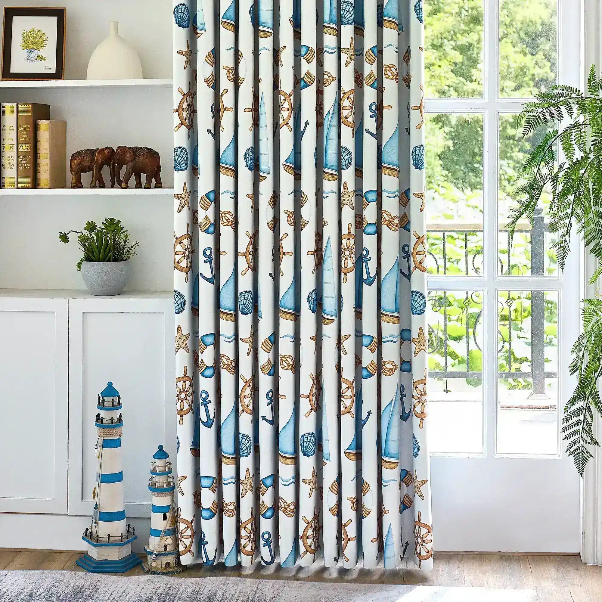 Cora Ahoy Nautical Print Pattern Curtains