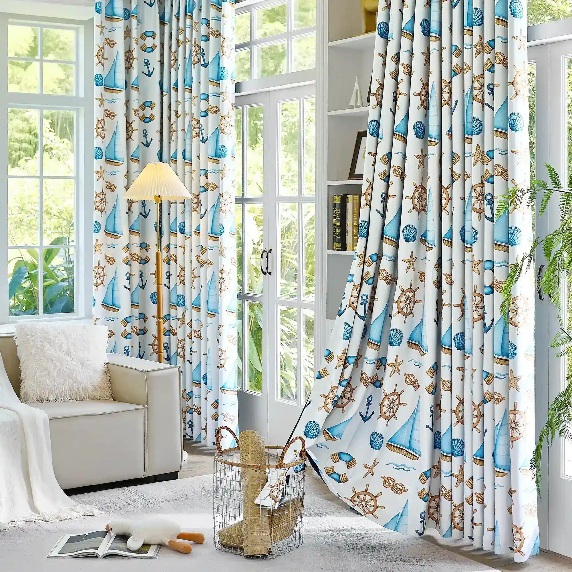 Cora Ahoy Nautical Print Pattern Curtains