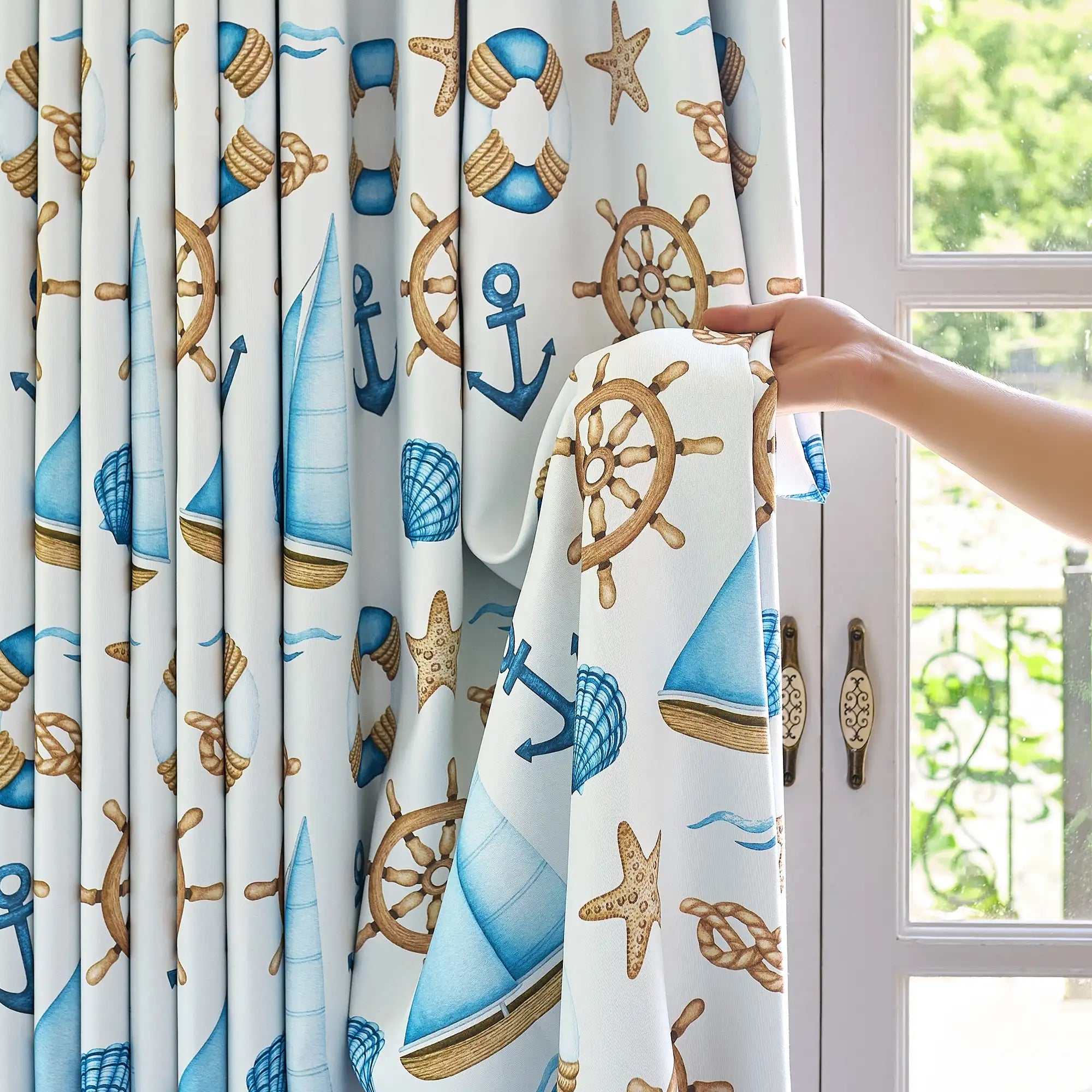 Cora Ahoy Nautical Print Pattern Curtains