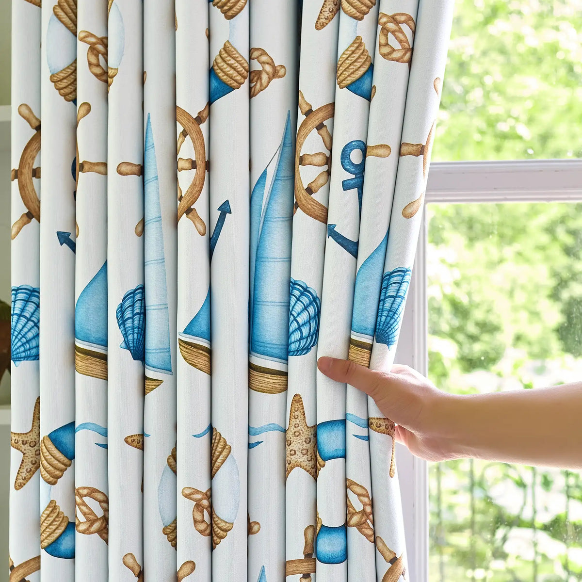 Cora Ahoy Nautical Print Pattern Curtains