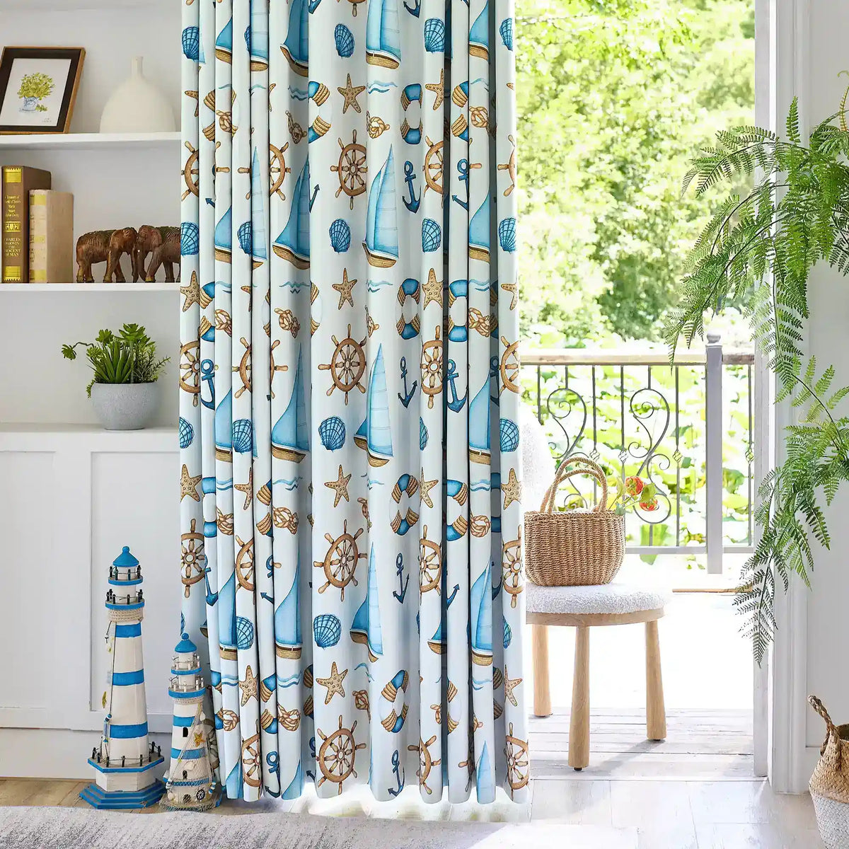 Cora Ahoy Nautical Print Pattern Curtains