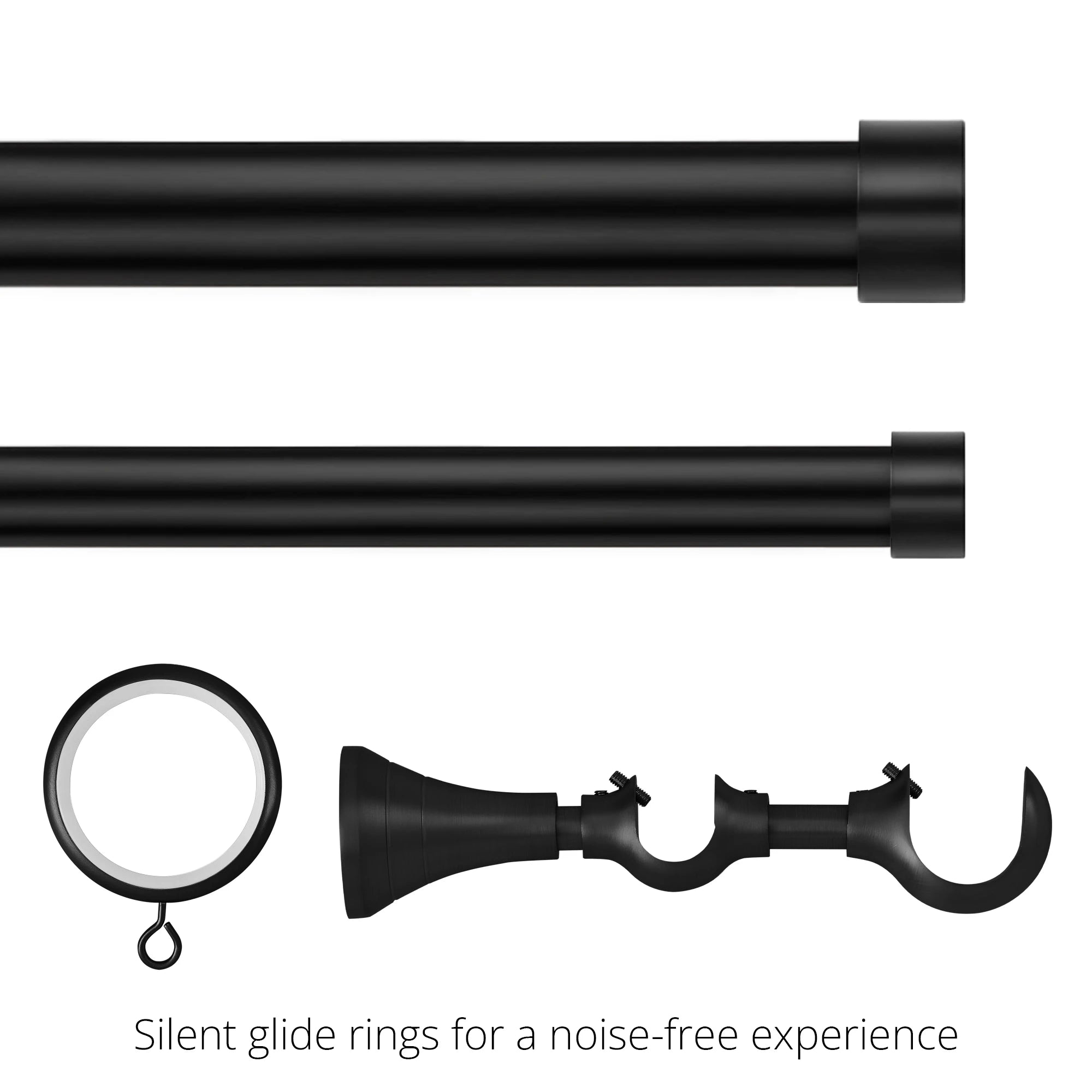 Collins Single Decorative Custom Curtain Rods Rods-13, detailed view showcasing the decorative custom curtain rod along with its matching accessories