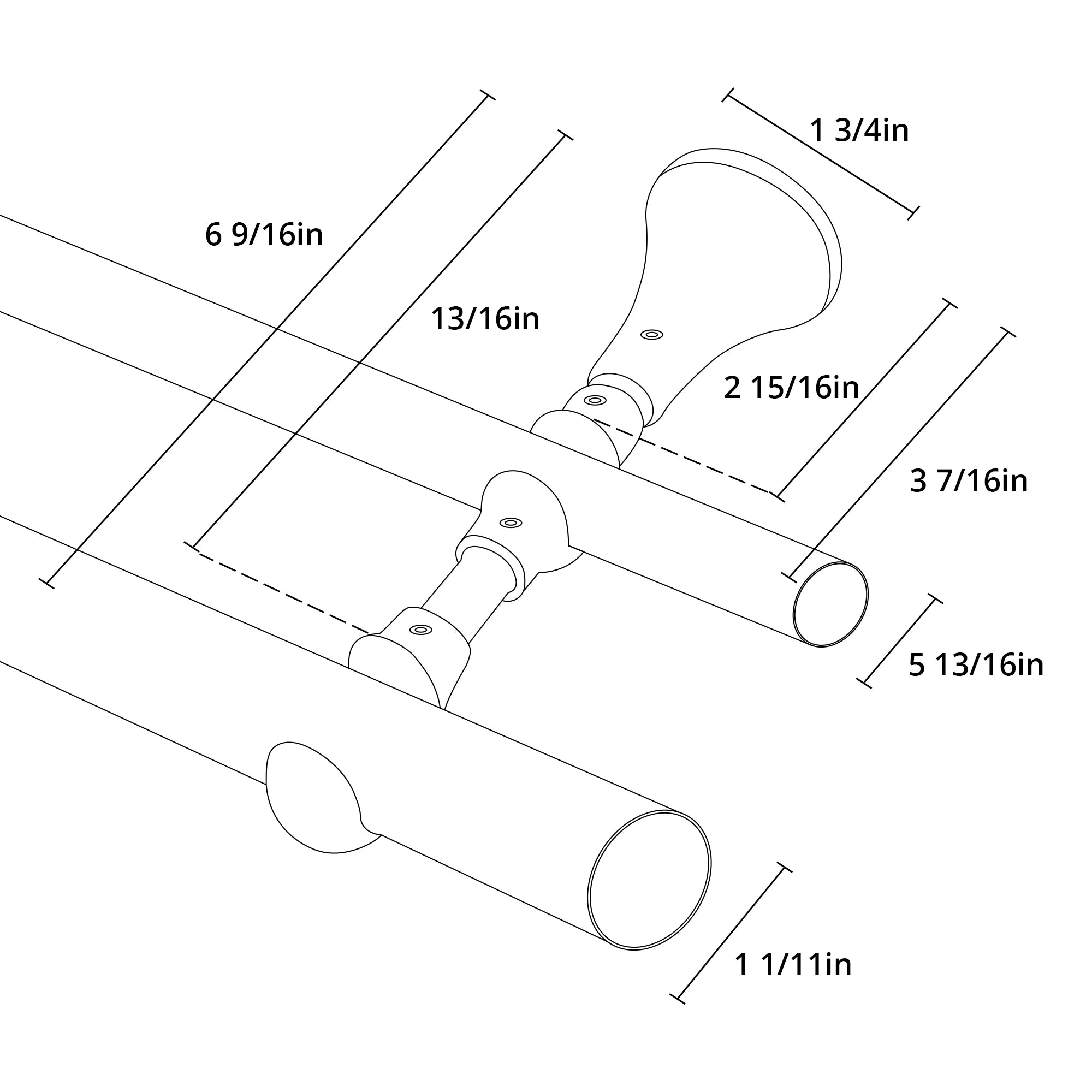Collins Single Decorative Custom Curtain Rods Rods-14, detailed view illustrating the required reserved width and dimensions for installing the decorative custom curtain rod