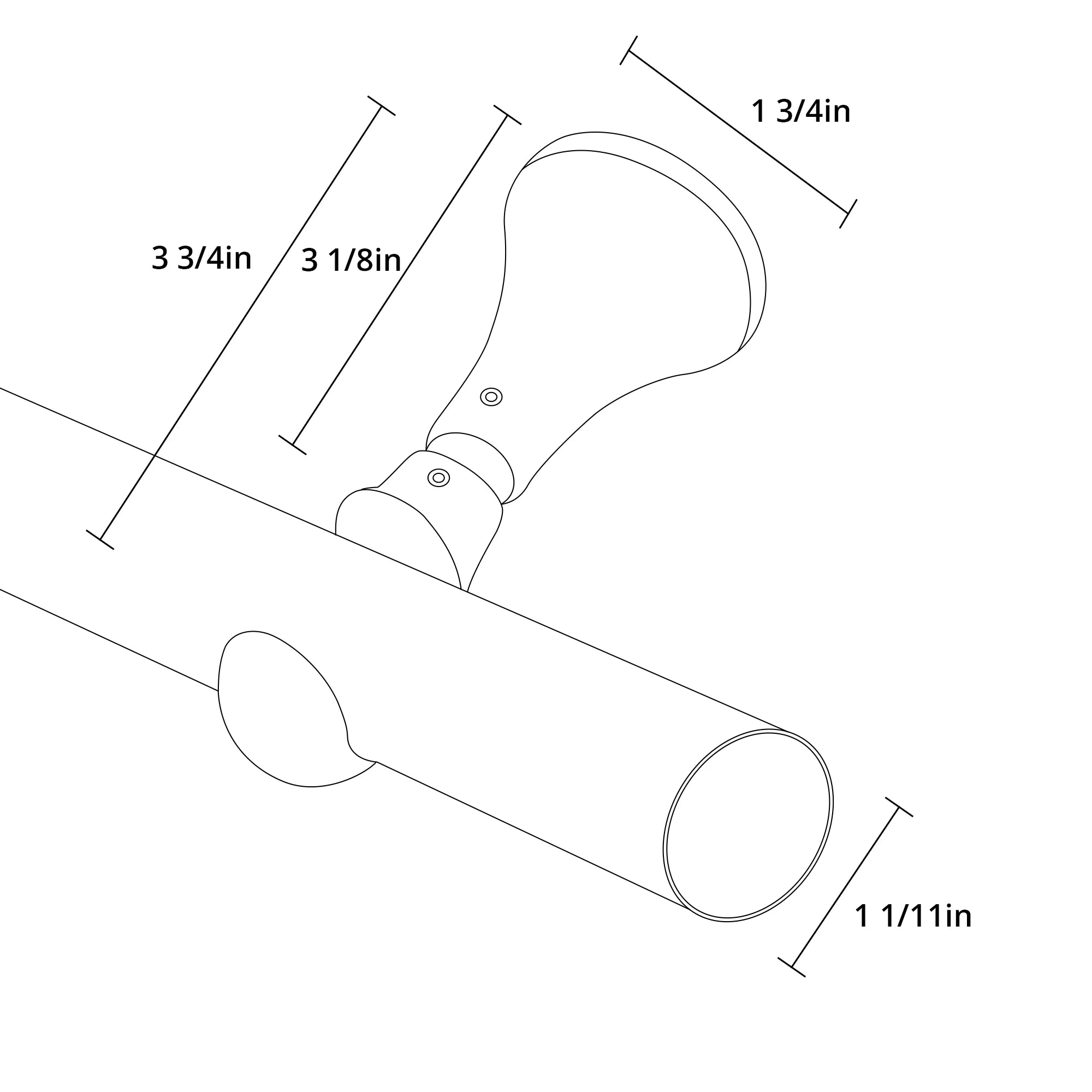Collins Single Decorative Custom Curtain Rods Rods-7, detailed view illustrating the required reserved length for installing the decorative custom curtain rod
