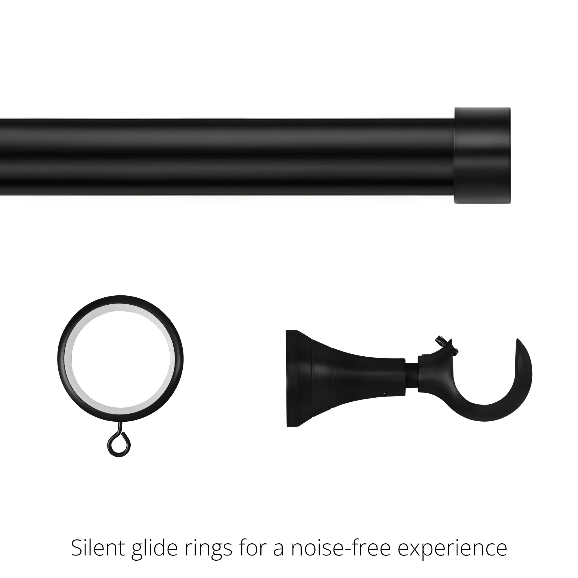 Collins Single Decorative Custom Curtain Rods Rods-8, detailed view showcasing the decorative custom curtain rod and its accompanying accessories