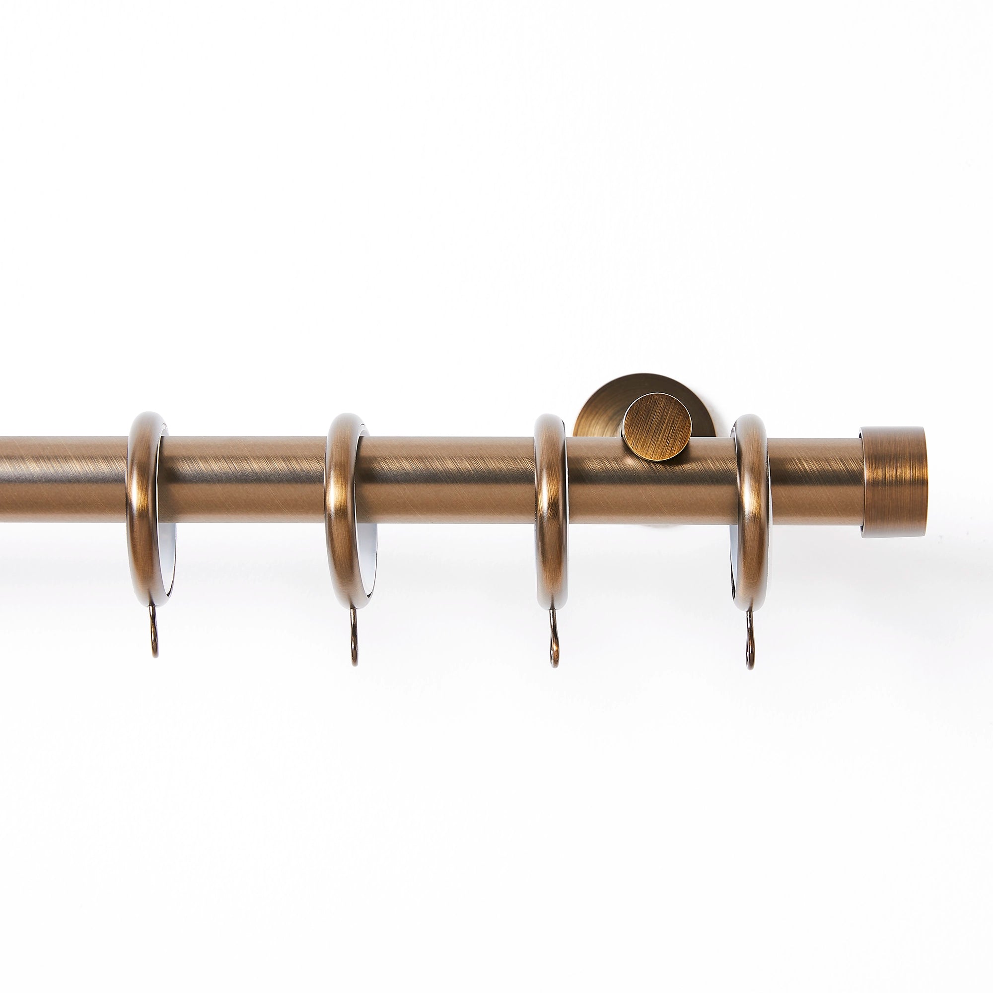 Darian Single Custom Traverse Curtain Rod Rod-1 in Antique Bronze finish showing traverse curtain rod with gliding pulley mechanism