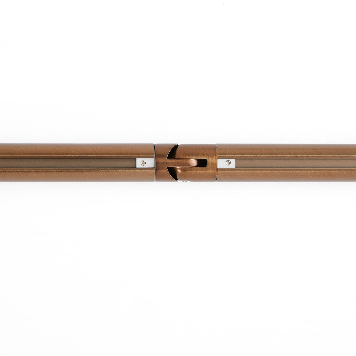 Darian Single Custom Traverse Curtain Rod Rod-12 in Antique Bronze finish showing floor plan view of rod with connector usage for traverse curtain rod