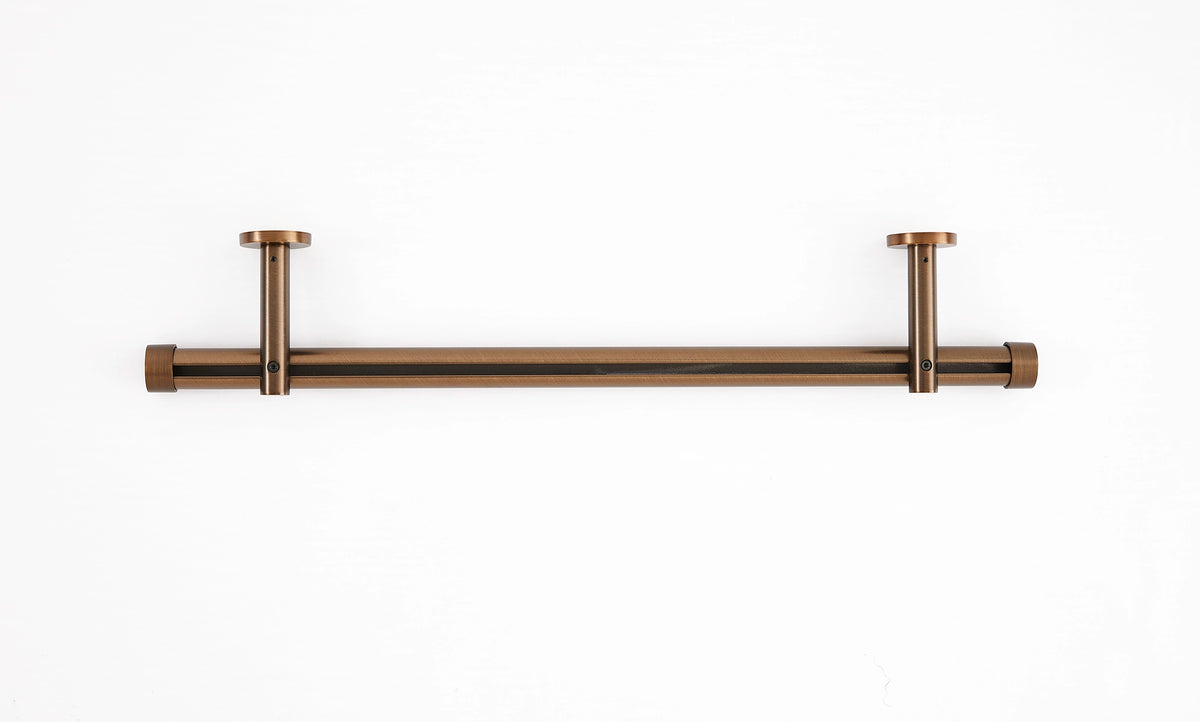 Darian Single Custom Traverse Curtain Rod Rod-5 in Antique Bronze finish showing floor plan view of traverse curtain rod