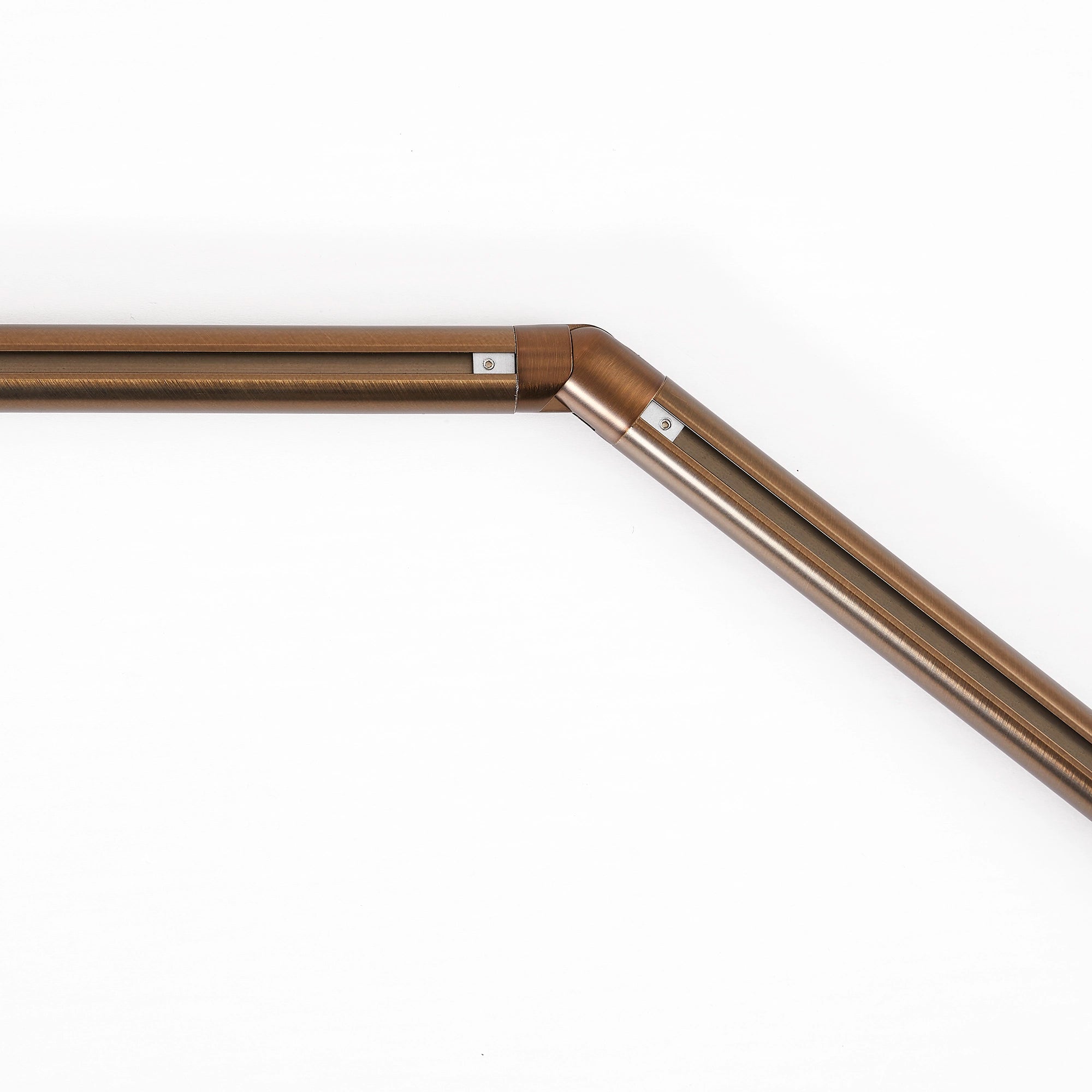 Darian Single Custom Traverse Curtain Rod in Antique Bronze finish showing floor plan view of rod with connector usage demonstration