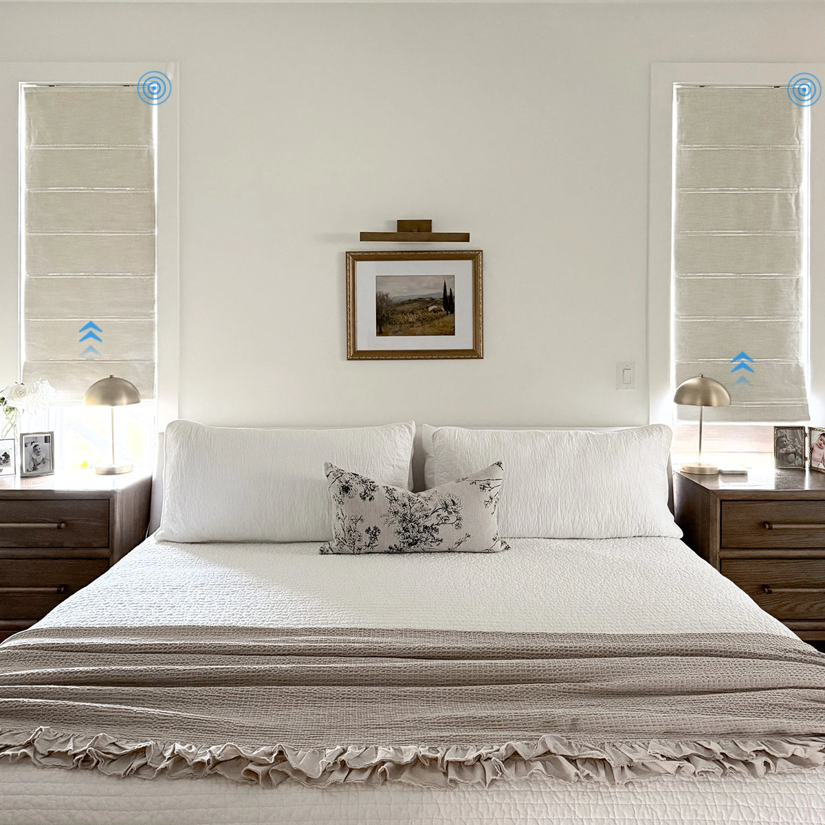 Delsia Smart Motorized Linen Blend Light Filtering Roman Shades