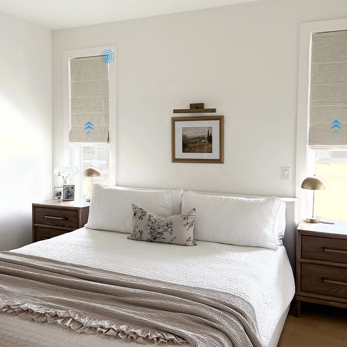 Delsia Smart Motorized Linen Blend Light Filtering Roman Shades