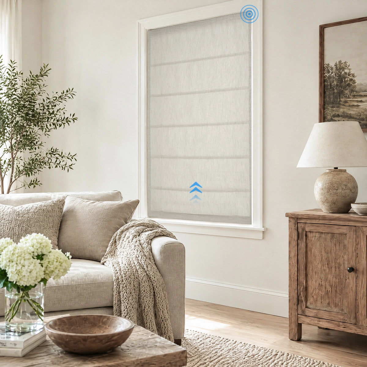Delsia Smart Motorized Linen Blend Light Filtering Roman Shades