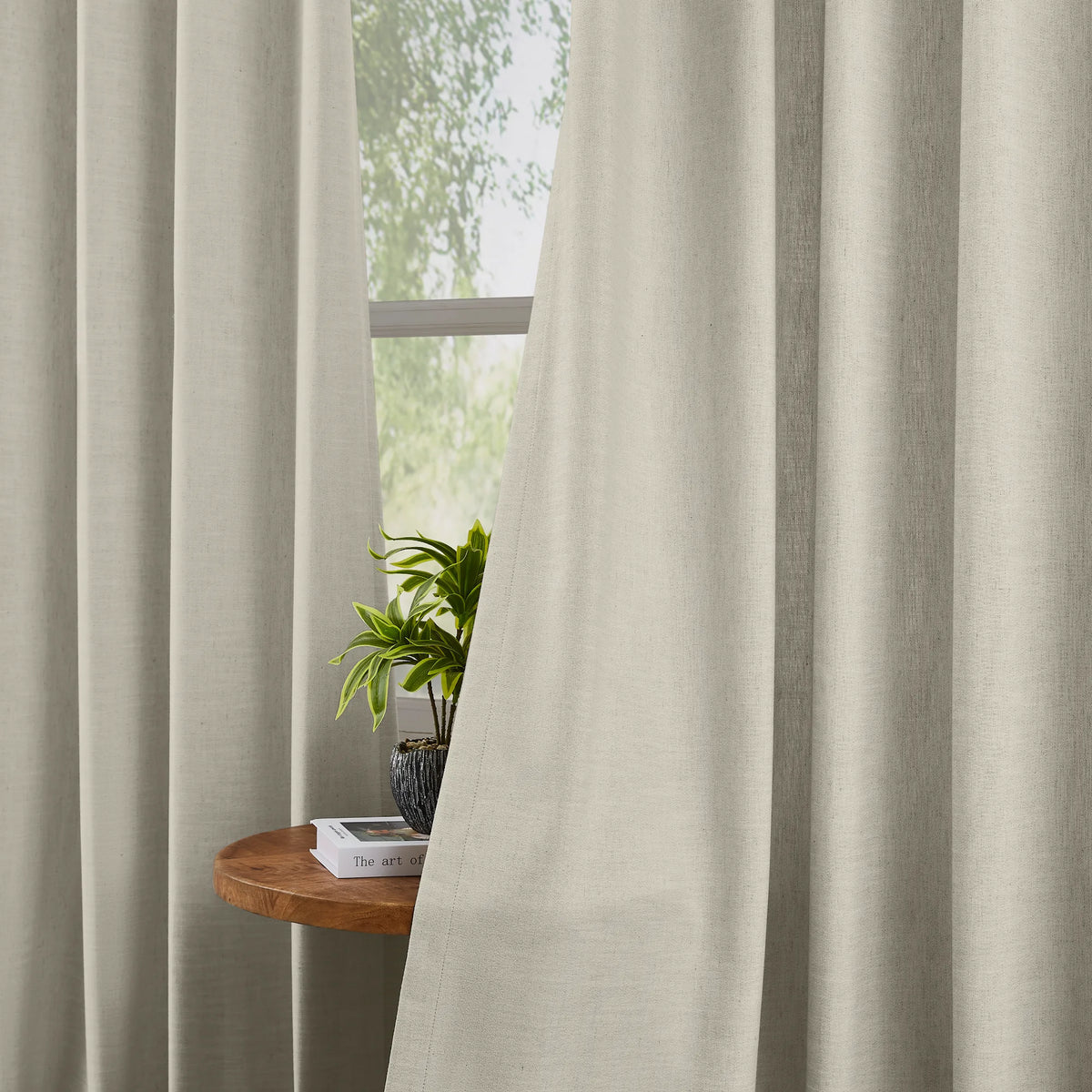 Delsia MBH1105-4 premium linen-blend light filtering curtains with natural slub texture showcased in scene 2 product view