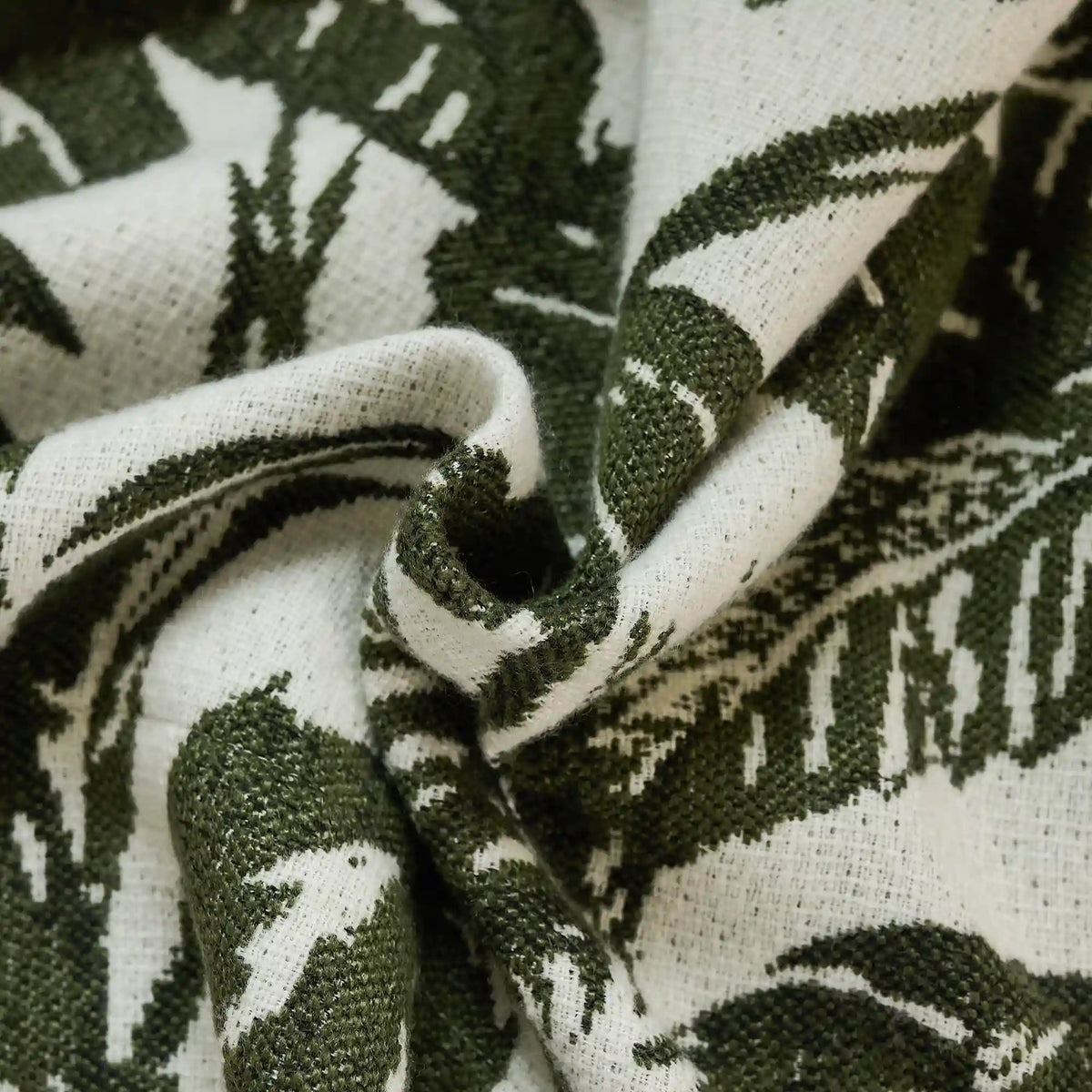 Eirlys Deep Green Tropical Leaves Jacquard Chenille Drapes