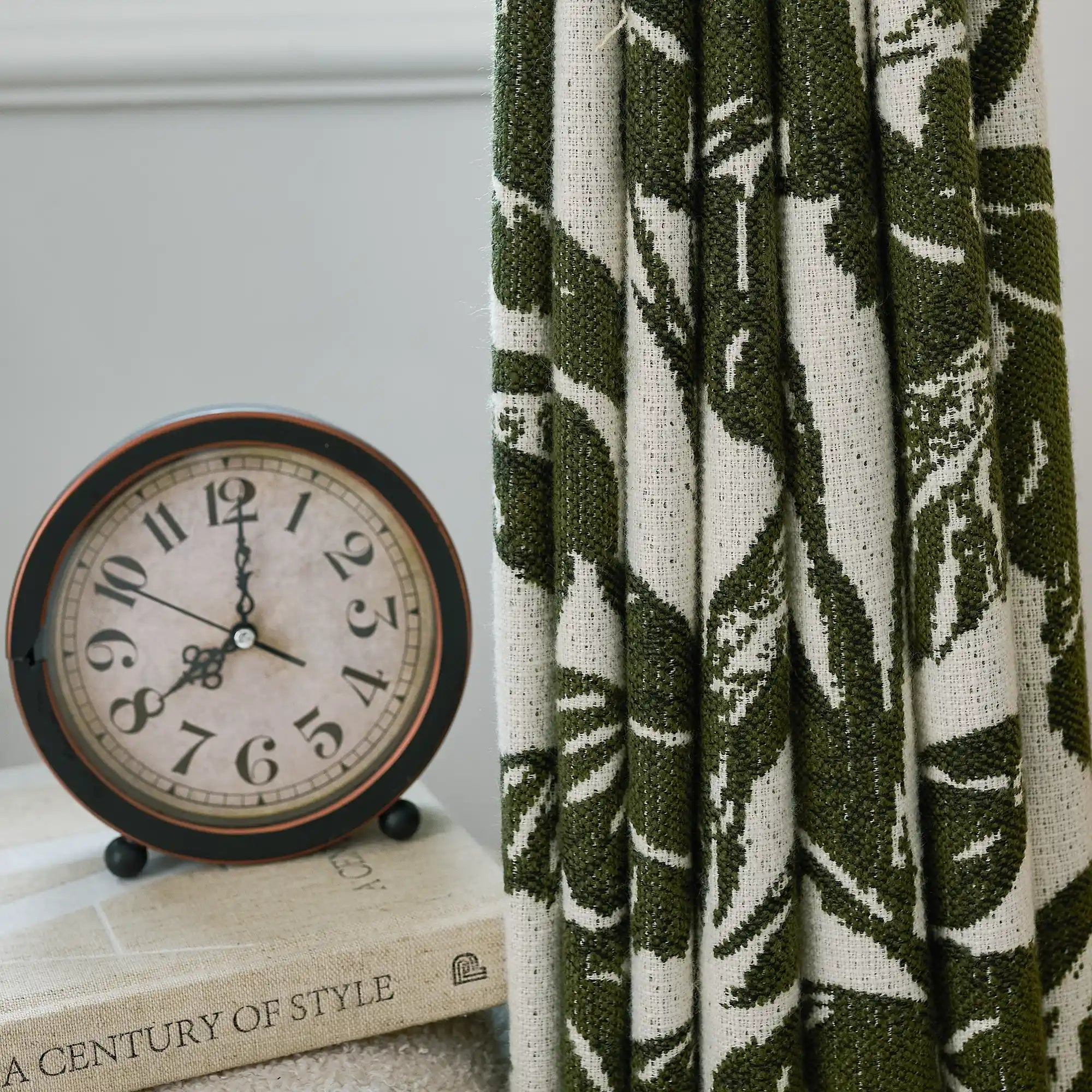 Eirlys Deep Green Tropical Leaves Jacquard Chenille Drapes