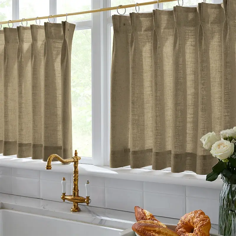 Freshine Elara Linen Brownish Gray Cafe Curtains for Kitchen & Bathroom