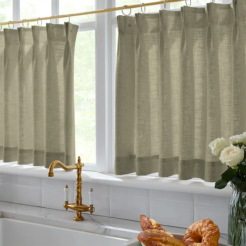 Freshine Elara Linen Iron Gray Cafe Curtains for Kitchen & Bathroom
