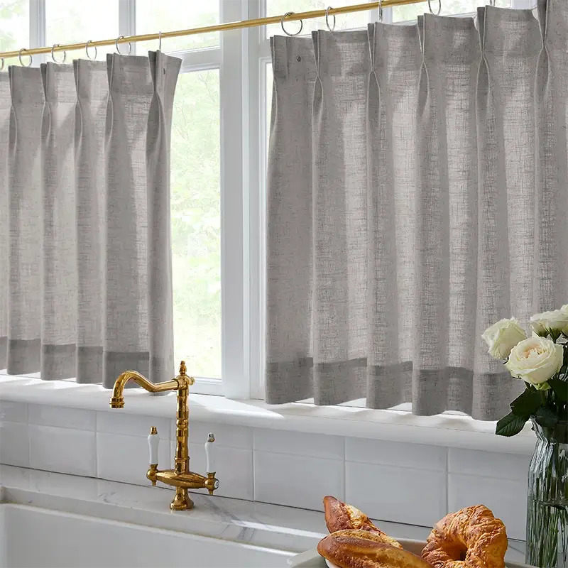 Freshine Elara Linen Charcoal Gray Cafe Curtains for Kitchen & Bathroom