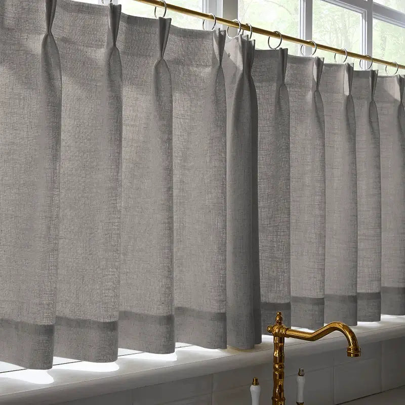 Freshine Elara Linen Charcoal Gray Cafe Curtains for Kitchen & Bathroom