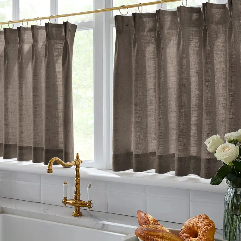 Freshine Elara Linen Dark Coffee Cafe Curtains for Kitchen & Bathroom