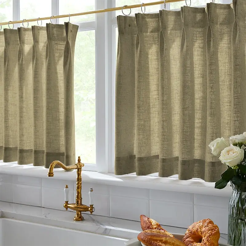 Freshine Elara Linen Deep Khaki Brown Cafe Curtains for Kitchen & Bathroom