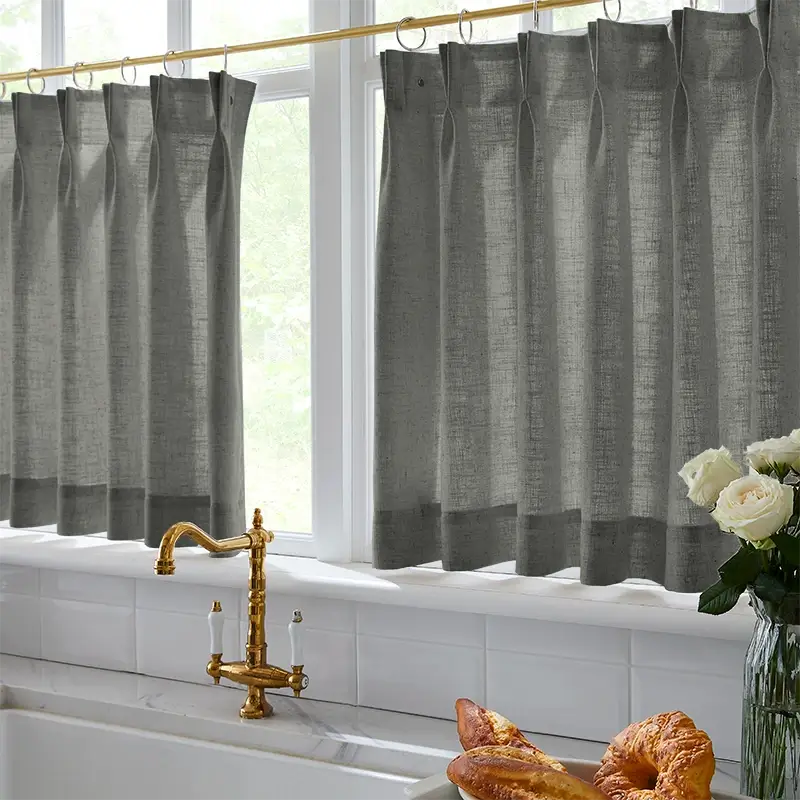 Freshine Elara Linen Coal Black Cafe Curtains for Kitchen & Bathroom