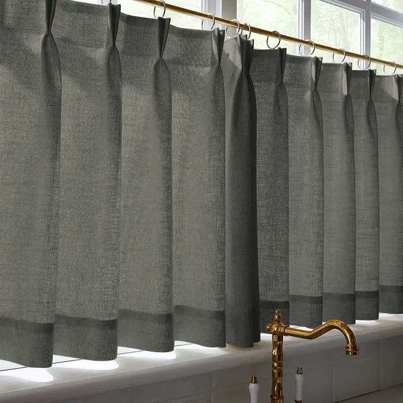 Freshine Elara Linen Coal Black Cafe Curtains for Kitchen & Bathroom