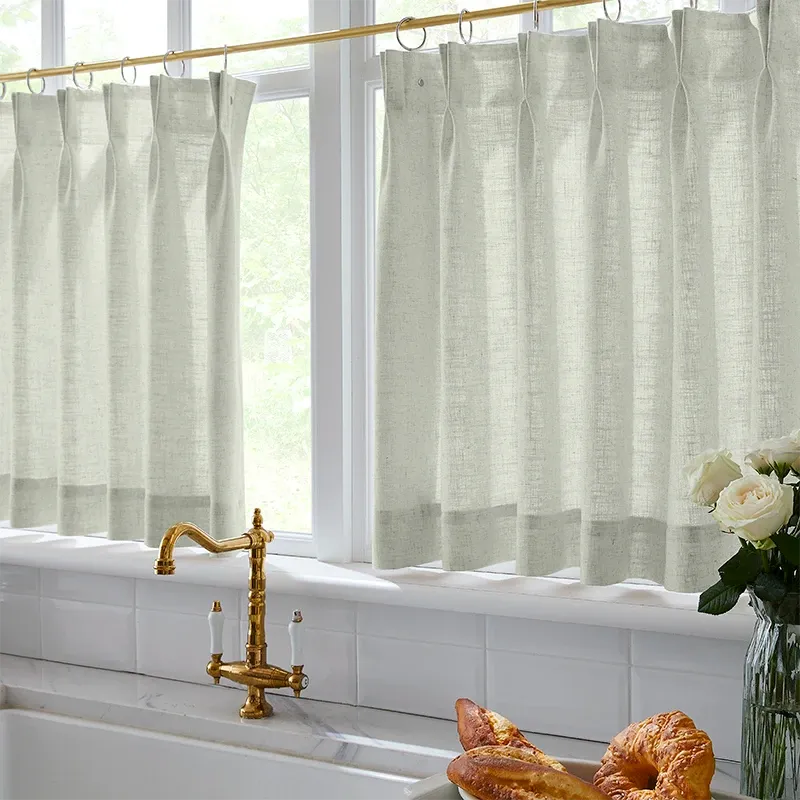 Freshine Elara Linen Medium Gray Cafe Curtains for Kitchen & Bathroom