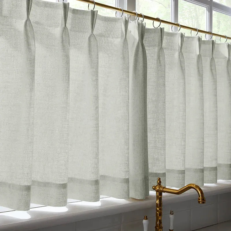 Freshine Elara Linen Medium Gray Cafe Curtains for Kitchen & Bathroom