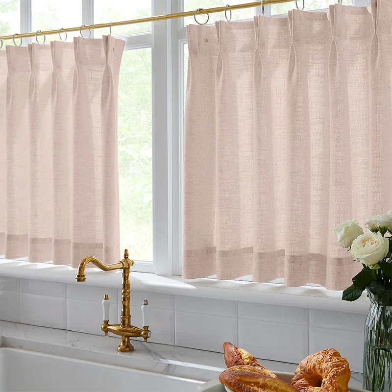Freshine Elara Linen Light Pinkish Gray Cafe Curtains for Kitchen & Bathroom
