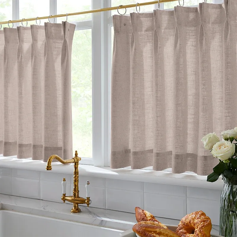 Freshine Elara Linen Pale Purple Gray Cafe Curtains for Kitchen & Bathroom