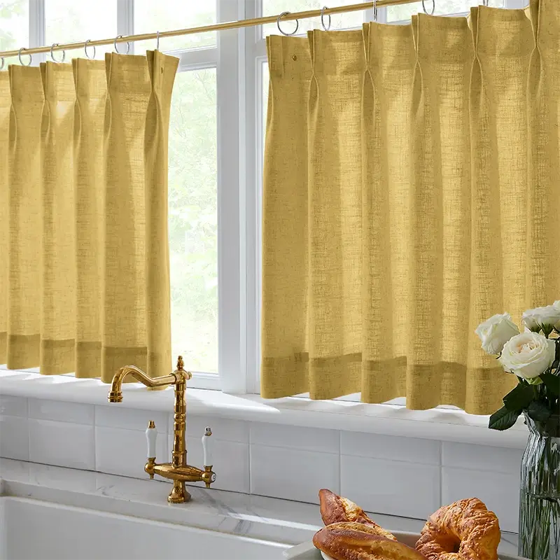 Freshine Elara Linen Mustard Yellow Cafe Curtains for Kitchen & Bathroom