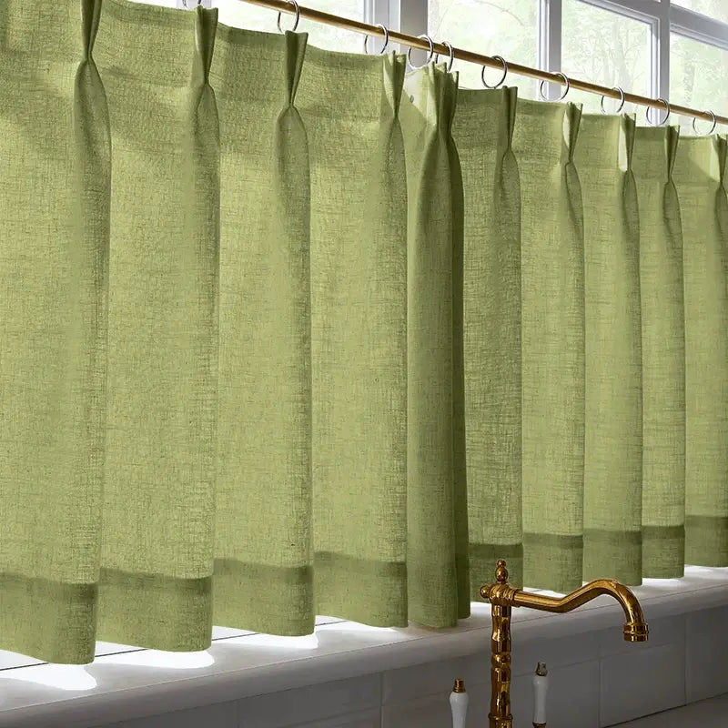 Freshine Elara Linen Olive Green Cafe Curtains for Kitchen & Bathroom