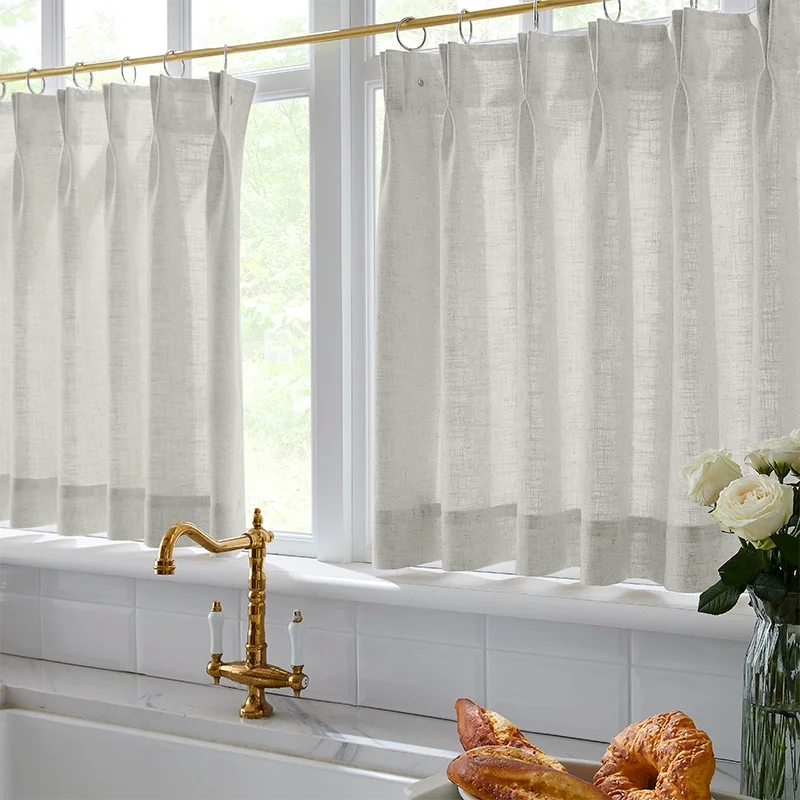 Freshine Elara Linen Light Grayish White Cafe Curtains for Kitchen & Bathroom