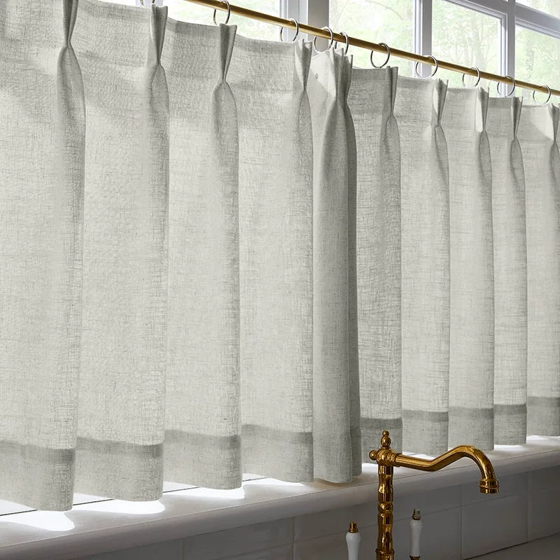 Freshine Elara Linen Light Grayish White Cafe Curtains for Kitchen & Bathroom