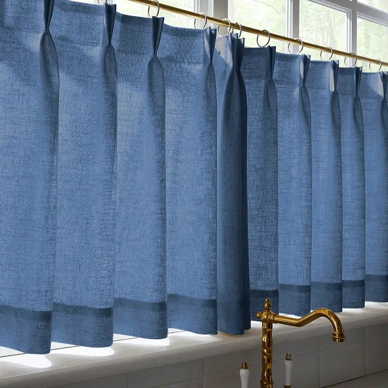 Freshine Elara Linen Navy Blue Cafe Curtains for Kitchen & Bathroom