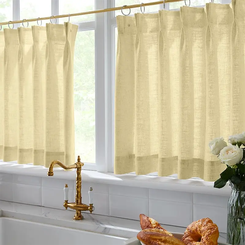 Freshine Elara Linen Cream Beige Cafe Curtains for Kitchen & Bathroom