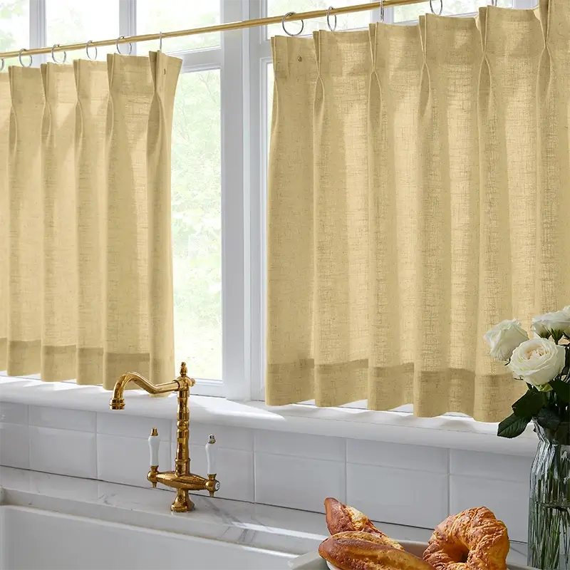 Freshine Elara Linen Ivory Yellow Cafe Curtains for Kitchen & Bathroom