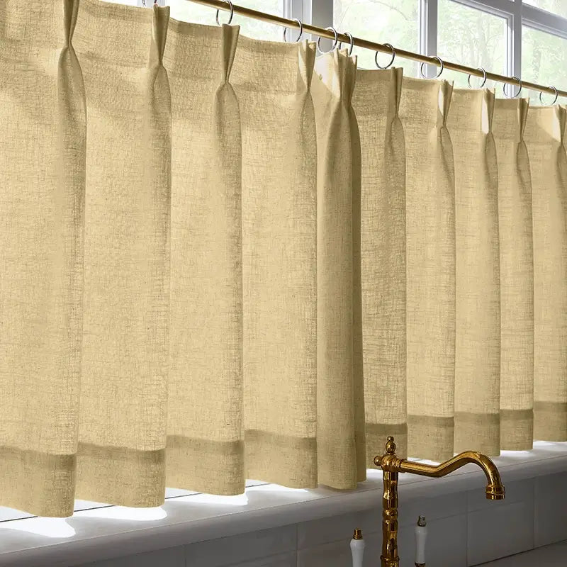 Freshine Elara Linen Ivory Yellow Cafe Curtains for Kitchen & Bathroom