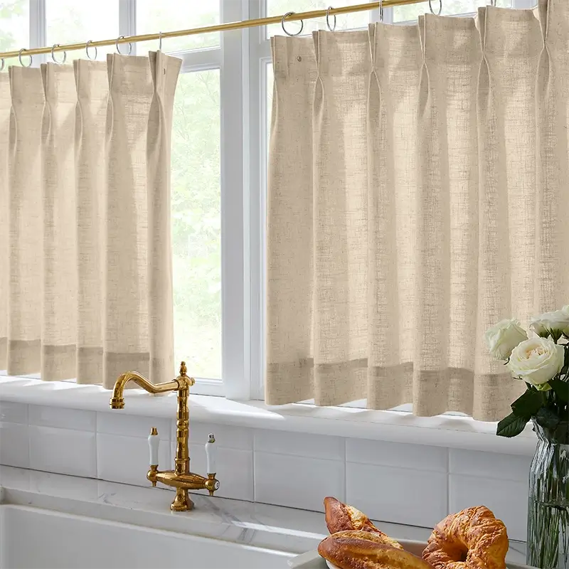 Freshine Elara Linen Wheat Yellow Cafe Curtains for Kitchen & Bathroom