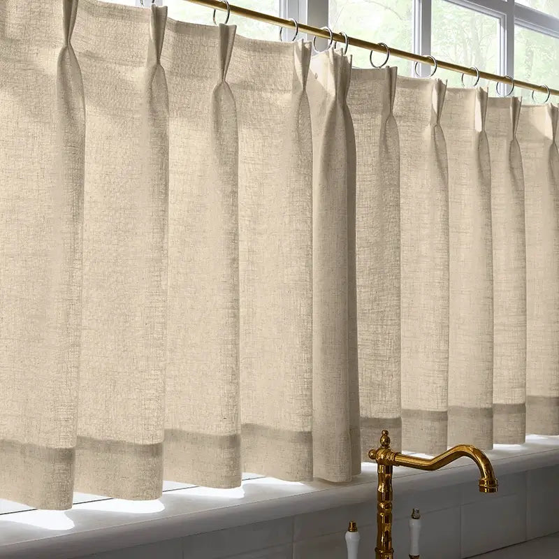 Freshine Elara Linen Wheat Yellow Cafe Curtains for Kitchen & Bathroom